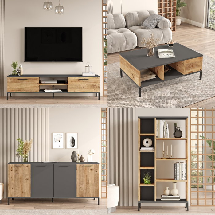 Hanah Home Conjunto de muebles de salón Rl6-Aa en Pino Atlántico y Antracita Hanah Home Conjunto de muebles de salón Rl6-Aa en Pino Atlántico y Antracita
